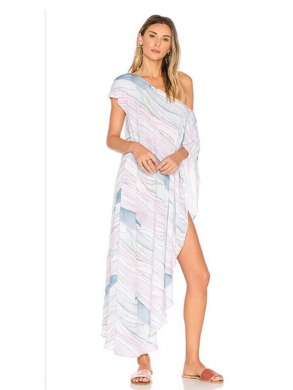 Mara Hoffman Swim One Shoulder Dashiki Waves Caftan Cover-Up OS One Size